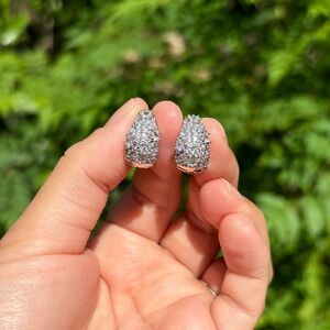 18K White Gold Plated Stainless Steel Diamond Hoop Earrings